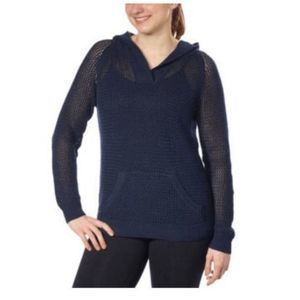 NEW Shirt 469 Mesh Knit Pullover Hooded Sweater Navy Blue Linen Cotton Blend Siz